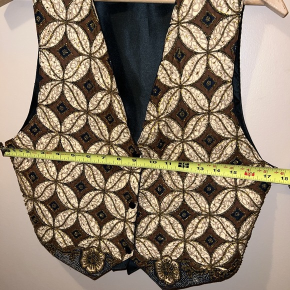 Vintage Vest Womens Med Brown Beaded Steampunk Whimsigoth Boho 90s Batik Tienda - Picture 13 of 16